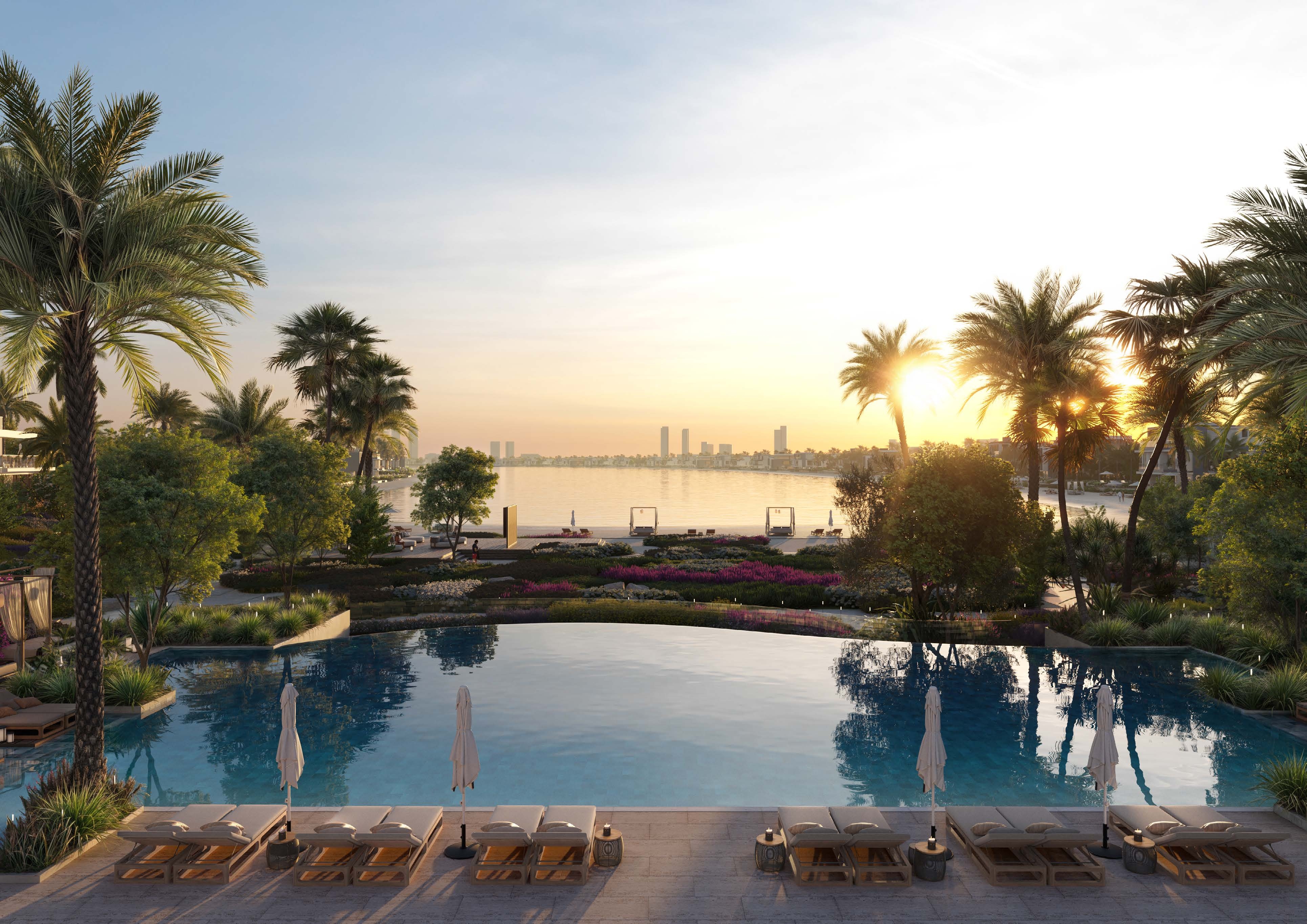 Palm Central Jebel Ali infinity pool and amenities
